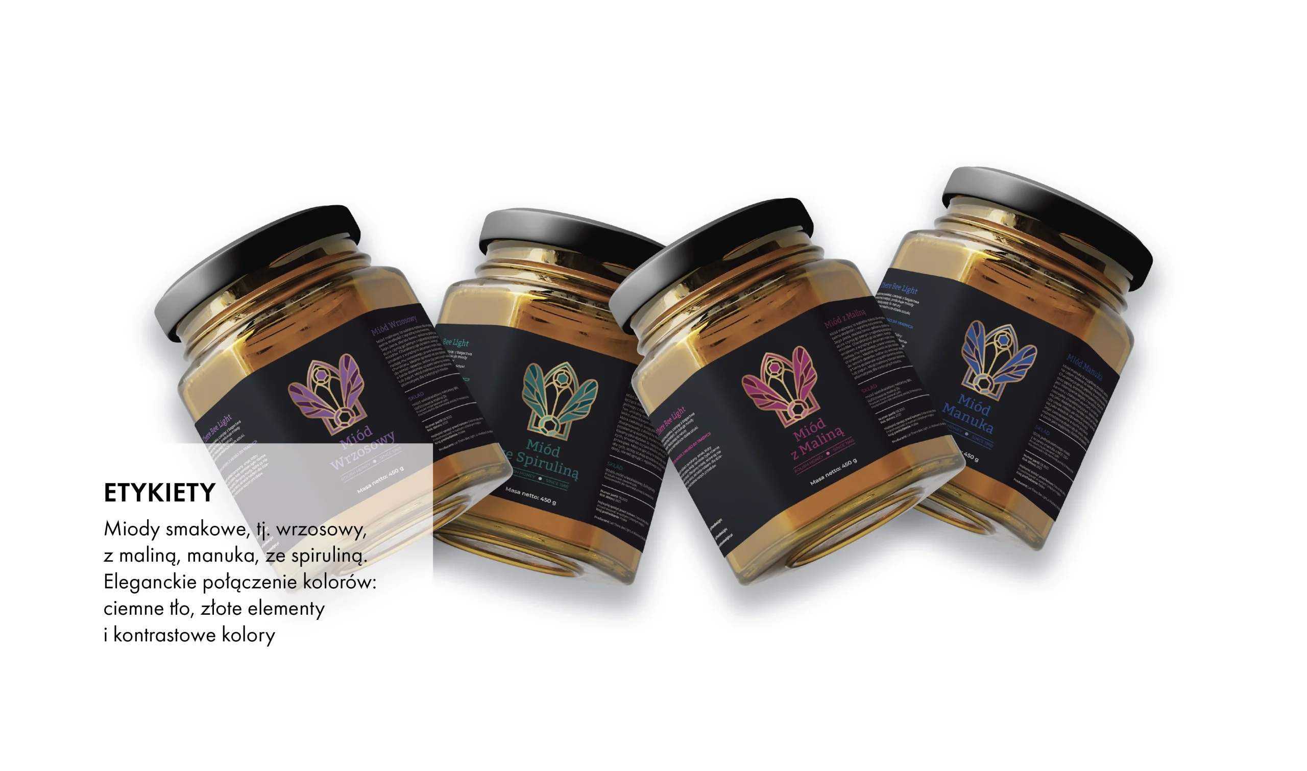 Branding autorstwa Euflonica Klaudia Grochowska-Pawłowicz Let There Bee Light miody premium opakowania etykiety linia specjalna